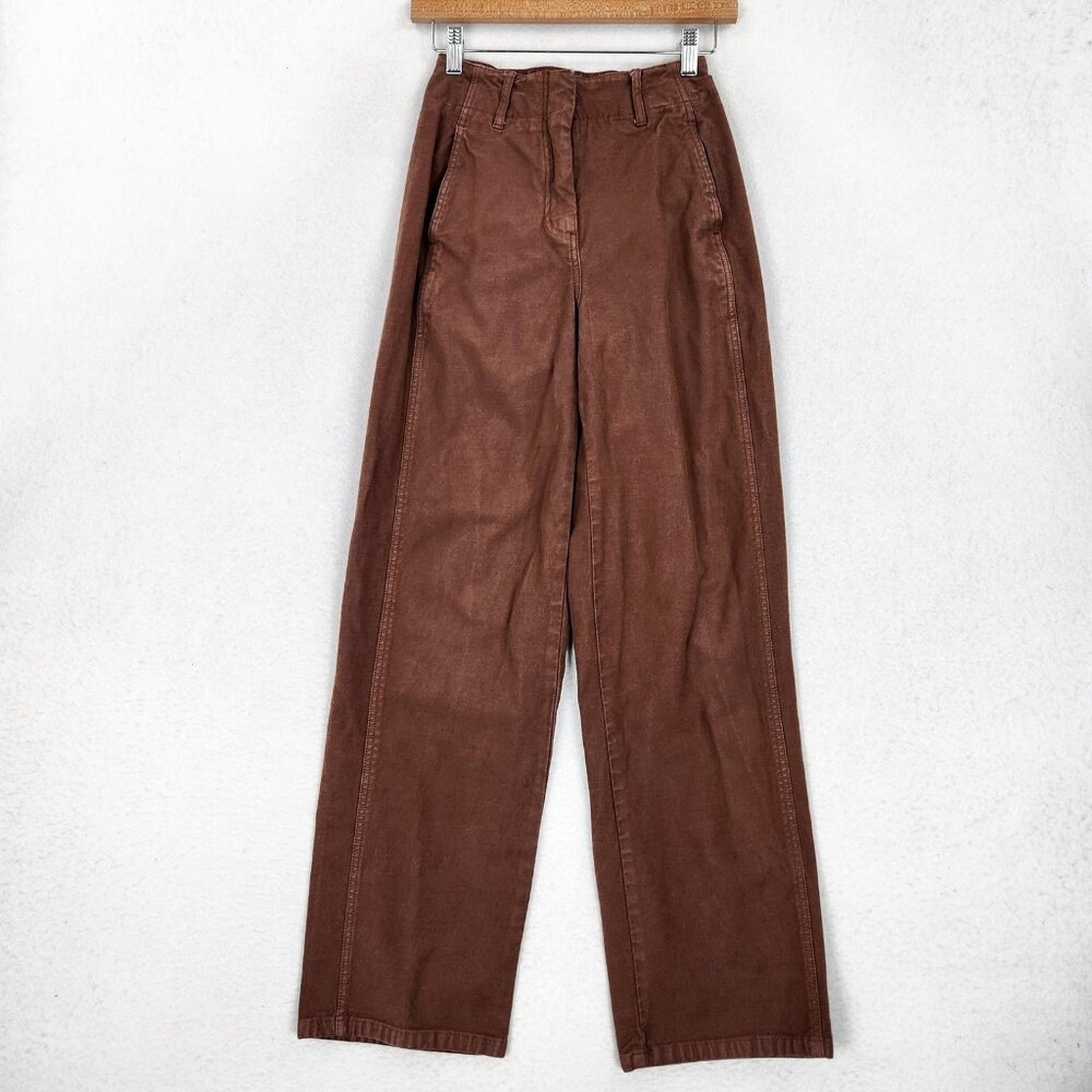 Aritzia Wilfred Free Pants Womens 0 Brown Twill Chino High Rise Wide Leg Casual